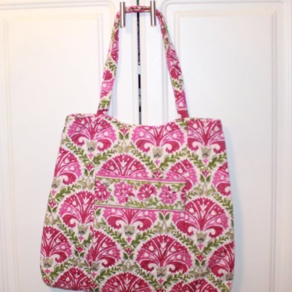 VERA BRADLEY BAG CURVY TOTE JULEP TULIP PINK GREEN